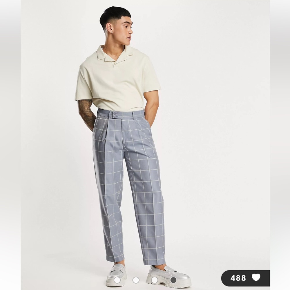 NWT ASOS Men’s Blue Gray Window Plaid Dress Pants. Size 34/32